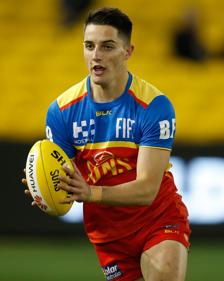 AFL 2016 Rd 22 - Collingwood v Gold Coast MELBOURNE, AUSTRALIA - AUGUST 20: Debutant, Brayden Fiorini of the Suns warms up during the 2016 AFL Round 22 match between the Collingwood Magpies and the Gold Coast Suns at Etihad Stadium on August 20, 2016 in Melbourne, Australia. (Photo by Michael Willson/AFL Media)